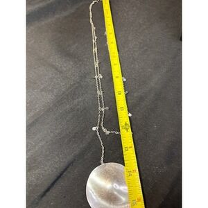 Layered Silver Tone Necklace with Large Disc‎ Pendant Subtle Charms